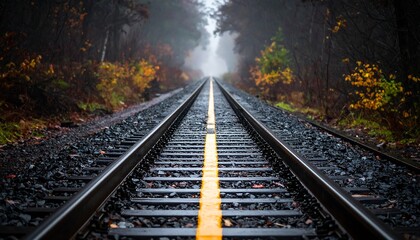 Misty forest railway tracks