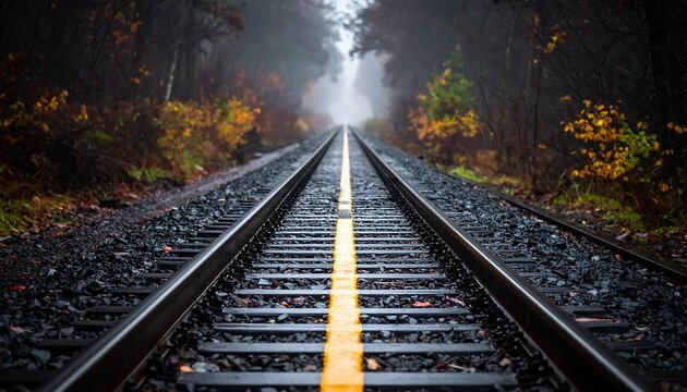 Misty forest railway tracks - Powered by Adobe