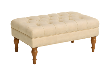 Tufted cream ottoman with carved wooden legs
