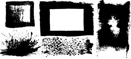 Black ink silhouette set of grunge patterns for artistic design