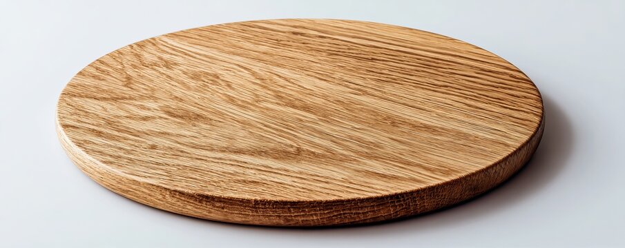 a round wooden board with visible wood grain, perfect for showcasing products or serving as an empty base on a white background. the texture of the solid oak surface adds warmth and natural beauty to 