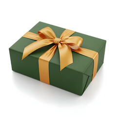 Obraz premium golden and White Striped Gift Box with White Bow — Classic Festive Present (PNG)