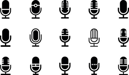 Black microphone icon for podcasting broadcasting and sound recording applications
