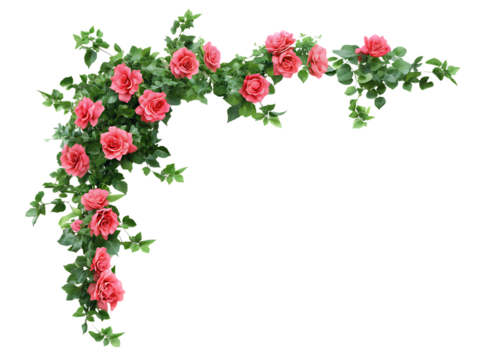 Pink climbing roses ivy border isolated on a transparent background - Powered by Adobe