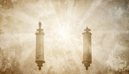 Torah Scroll Handle Silhouette with Dramatic Backlight. Jewish festival concept. Generated Image