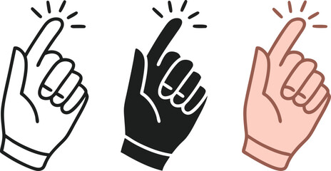 Vector art of three different styles of a hand pointing finger icon