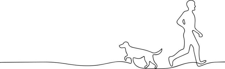 man with dog one continuous line art, Vector illustration, One line art, Line art graphic style