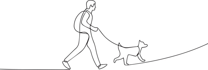 man with dog one continuous line art, Vector illustration, One line art, Line art graphic style