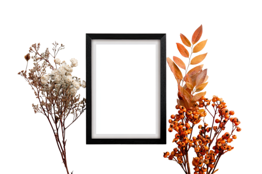 Black frame with dried autumnal flowers - Powered by Adobe