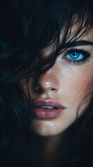 Fototapeta premium Close up portrait of a woman with sapphire blue eyes