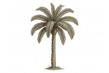 Vintage botanical palm tree drawing, transparent backdrop, showcasing intricate botanical details for tropical graphic design