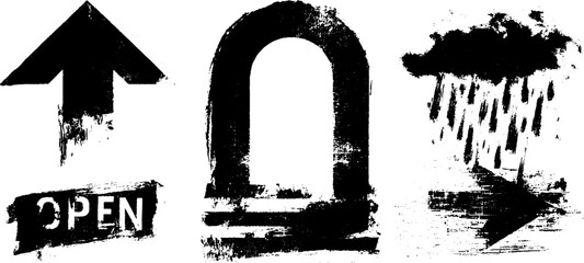 Obraz premium Grunge silhouette collection with urban motel signage and noir aesthetic