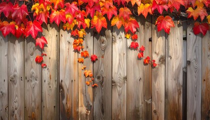 Autumnal hues cascading over textured wooden fence captivating scene