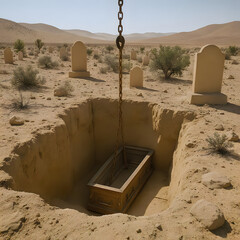 Coffin Lowered into Open Grave