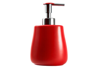 Obraz premium Red soap dispenser with chrome pump isolated on a transparent background