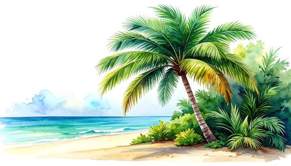 Obraz premium Watercolor painting of a tropical beach scene