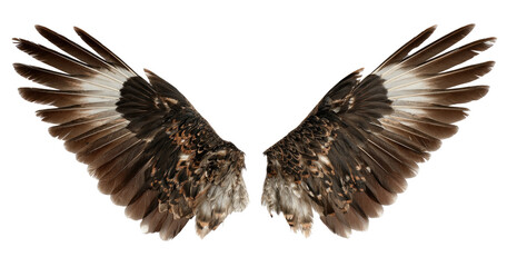 Obraz premium Detailed close-up of a pair of spread bird wings. Dark brown and light brown feathers. Complex textures visible