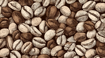 Obraz premium The background is a continuous pattern of coffee beans. wallpaper of coffee beans. coffee bean image pattern. background of coffee beans. Ideal for textiles, wallpaper, fabrics, and décor. SSTK histor