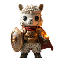 Cute llama warrior with shield and torch