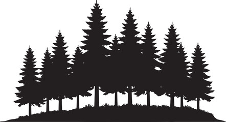 Fototapeta premium Vector art of a dense silhouette of various pine trees isolated on a transparent background