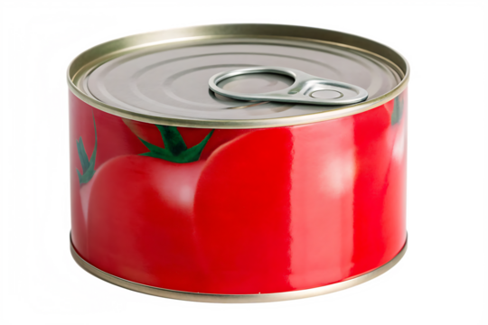 Red tomato paste tin with pull tab isolated on a transparent background