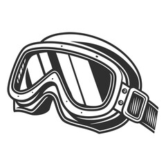 Obraz premium A vintage style black and white illustration of a pair of ski goggles with a wide strap and reflective lenses isolated on a white background