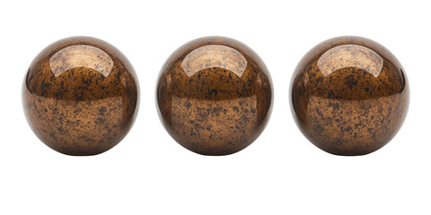 Three bronze balls isolated on transparent background