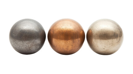 Three metal spheres isolated on transparent background