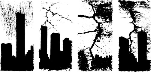 Obraz premium Black ink silhouette urban backgrounds with rough texture for grunge designs