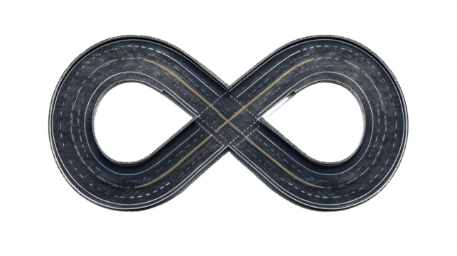 Top view of the intersection of asphalt roads isolated on transparent background