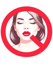 Woman's face with closed eyes, within a red prohibited sign