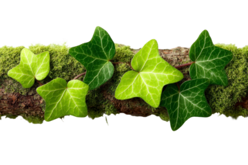 Vibrant Green Ivy Leaves on Mossy Tree Log in Nature Setting for Freshness and Growth Representation
