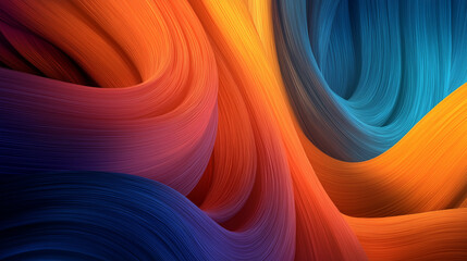 Curved lines of red, orange, blue, and teal intertwine to form dynamic shapes that evoke a sense of movement and energy in a striking abstract design.