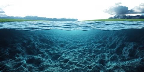 Water surface with bottom of the sea isolated on transparent background