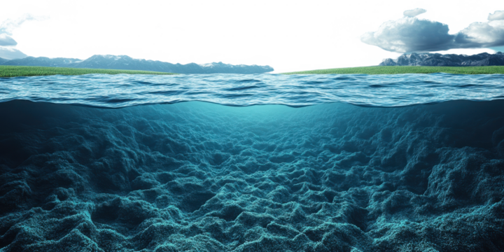 Water surface with bottom of the sea isolated on transparent background