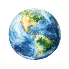 Watercolor Earth planet isolated on transparent background