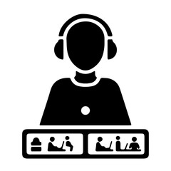 Minimalist icon of worker with headphones listening to music