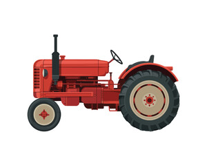 Obraz premium Red Tractor Illustration Vintage Farm Equipment Vector Design