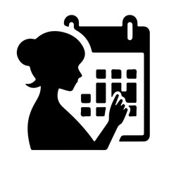 Minimalist silhouette of person looking at wall calendar