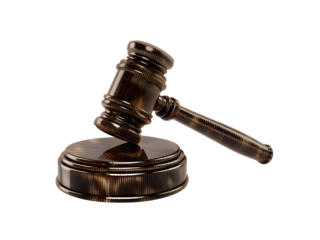 Wooden gavel on sounding block isolated on a transparent background