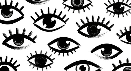 スタイリッシュ黒白目パターン｜デジタル監視・AI・芸術的視覚素材