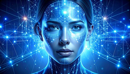 Woman's face with digital network