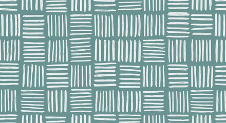 落ち着いたティール背景の手描き白線シームレスパターン｜織り目風のモダンデザイン