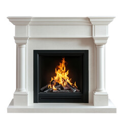 White fireplace isolated on transparent background