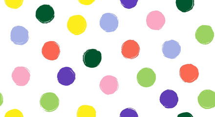 手描きカラフルドットパターン｜白背景の遊び心ある装飾デザイン
