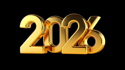A luxury design for the New Year 2026 featuring a sharp metallic gold text effect, a minimalist 4K visual with copy space for a message.