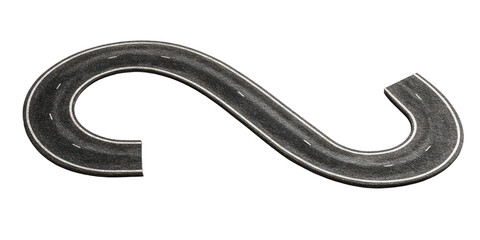 Winding asphalt road isolated on transparent background