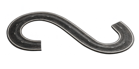 Winding asphalt road isolated on transparent background