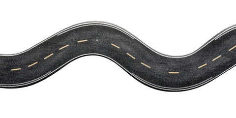 Winding asphalt road isolated on transparent background