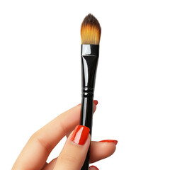 Woman hand with paint brush white back isolated on transparent background